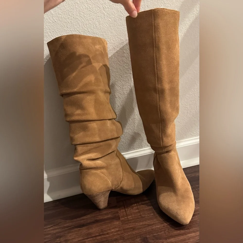 Camel Suede Scrunchie Boot Women's Pull up Boots
